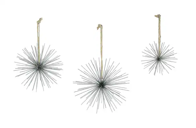 Front. Zeckos - Silver Metal Bursting Star Decorative Hanging Ornaments Set of 3 Rope Hangers - Silver.