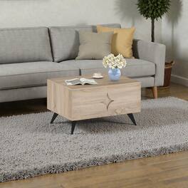 Hivvago - Farmhouse Style Living Room Coffee Table with Built-In Storage Space - Natural