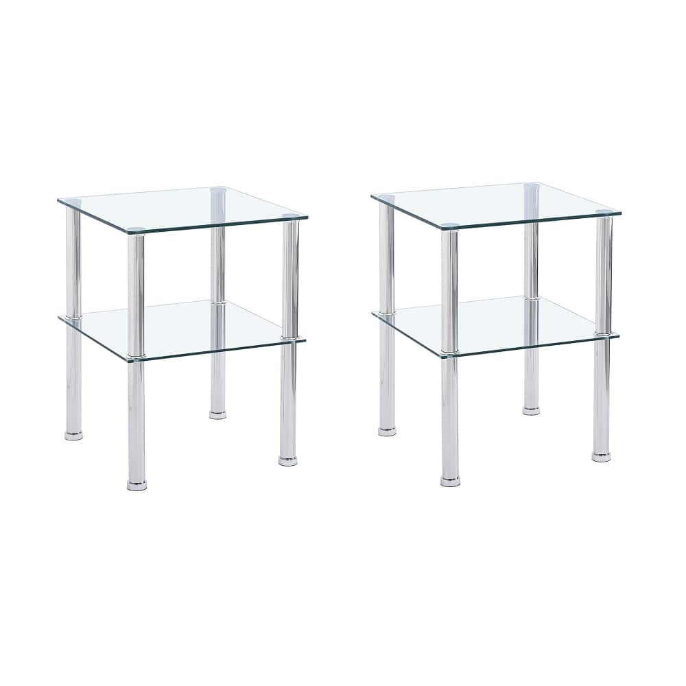 Loheer - 2-Piece Side Table 2-Tier End Table Modern Glass Nightstand with Storage Shelf Square Sofa Table - Clear price history on PriceWatchPro
