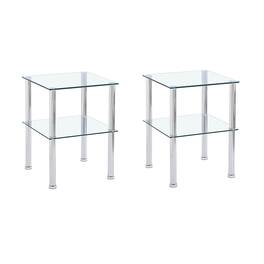 Loheer - 2-Piece Side Table 2-Tier End Table Modern Glass Nightstand with Storage Shelf Square Sofa Table - Clear