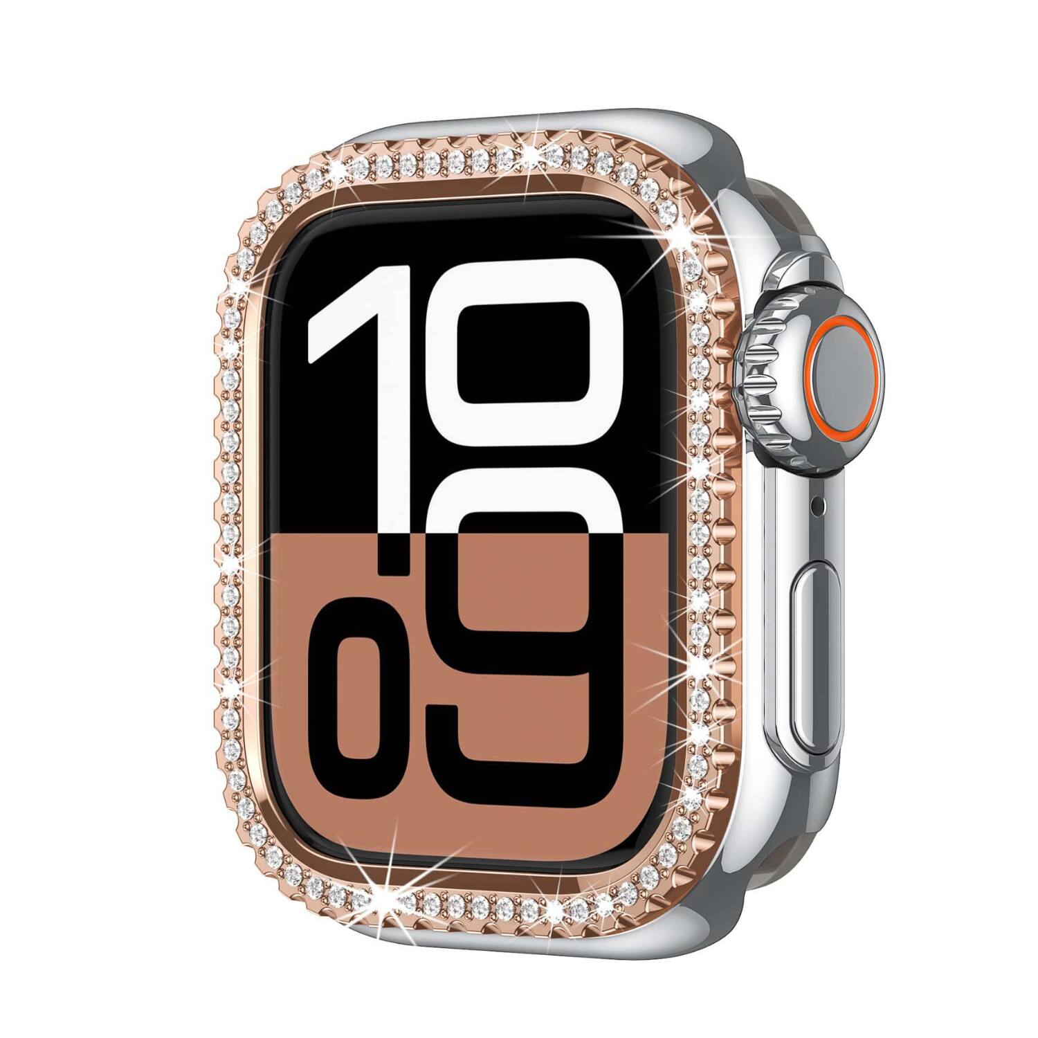 Angle. Stock Preferred - Rugged Metal Diamond Bumper Case with Back Cover for Apple Watch 44mm Silver Rose Gold - Silver Rose Gold.