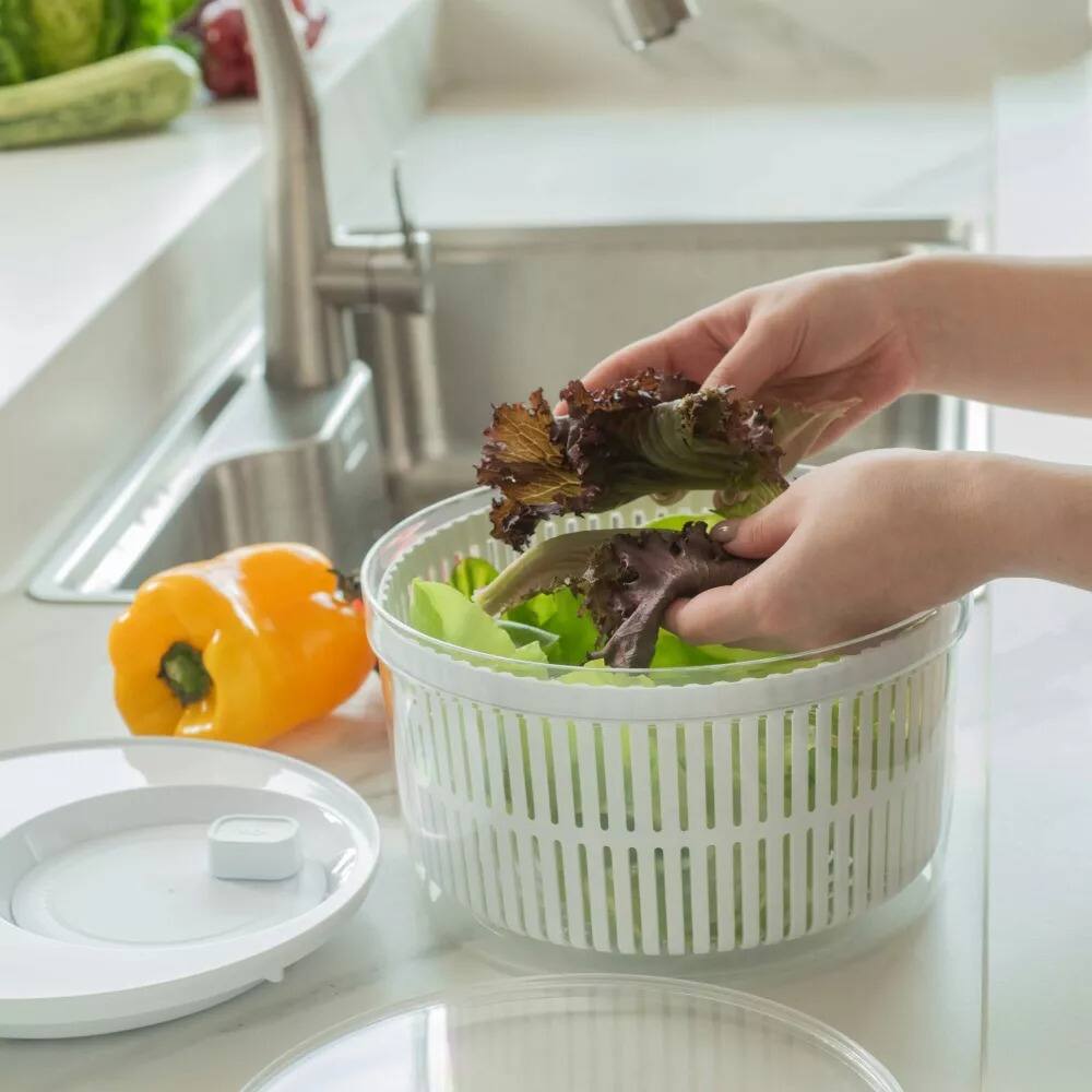 Alt View 5. OU - OU Salad Spinner Clear 5.8 qt - Vegetable Washer, Lettuce Dryer with Bowl, Lid & Storage Container.