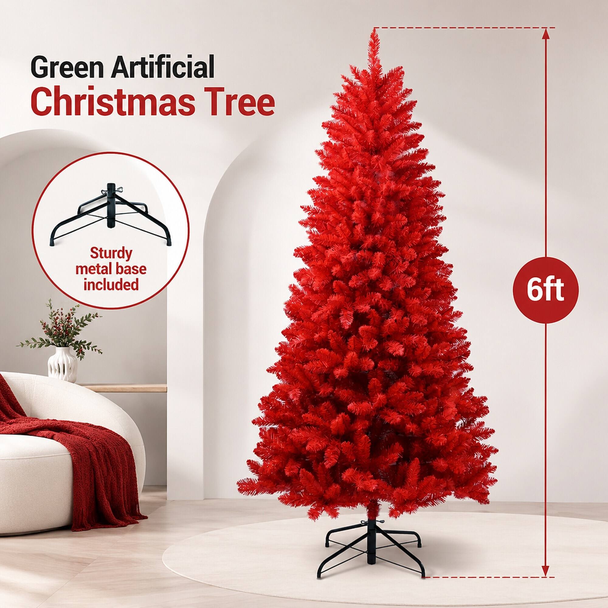 Green Artificial Christmas Tree  
Sturdy metal base included  
6ft