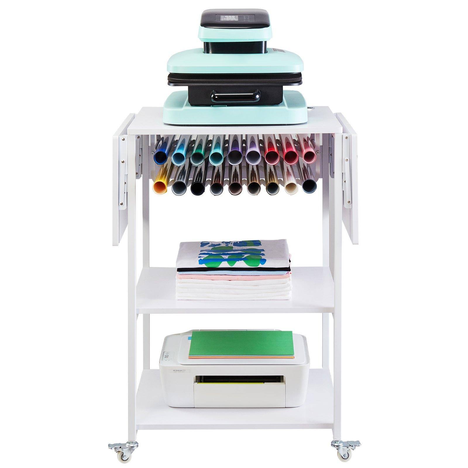 Alt View 9. Glintex - 3-Tier Rolling Heat Press Stand, Foldable Workbench with Wheels, Vinyl Roll Holder & Storage for Heat Press Setup.