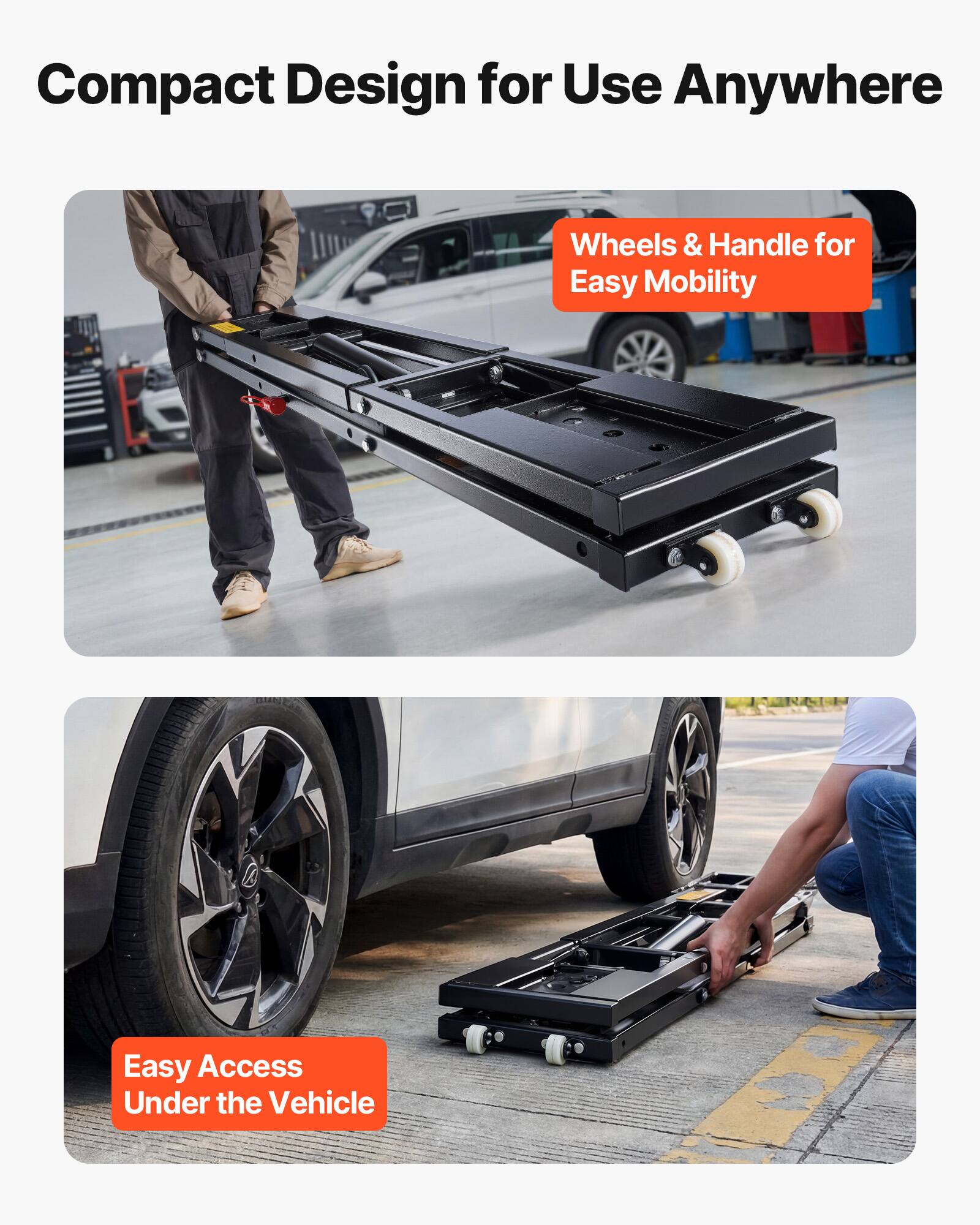 Compact Design for Use Anywhere

Wheels & Handle for Easy Mobility

Easy Access Under the Vehicle