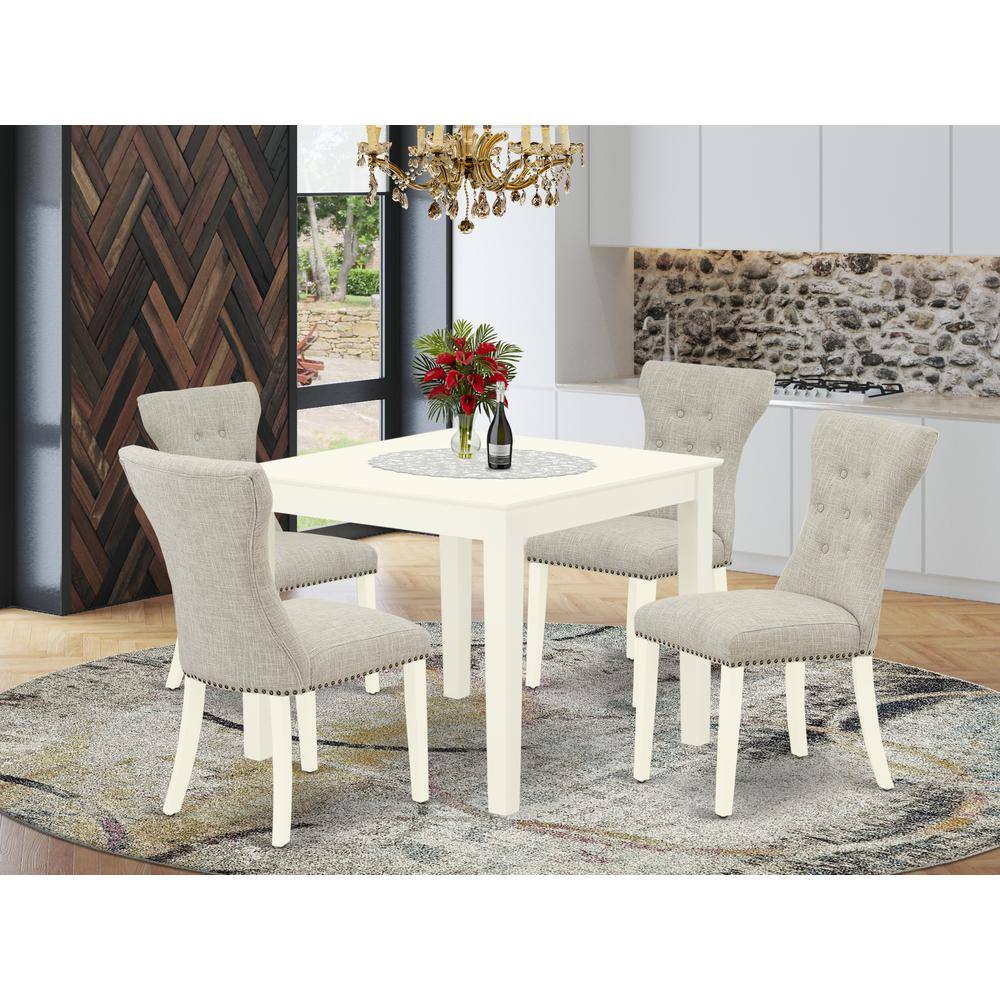 Left. East West Furniture - Dining Room Set Linen White - Brown.