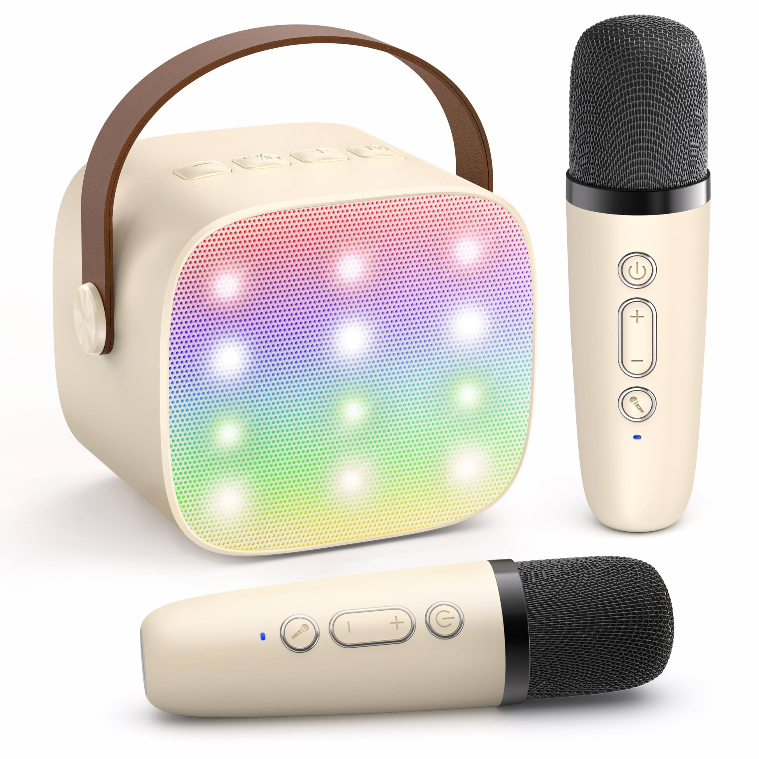 Front. Cozy Serene - Mini Karaoke Machine Wireless Microphones Top Gifts Ages +years Old 4-12th Birthday Gift Party (purple) Mini Karaoke - Beige 2 Mic.