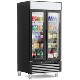 Coolake - 40"W 36 Cu.Ft. Commercial Beverage Merchandiser Refrigerator with 2 Glass Doors, Customizable Light Box - Black