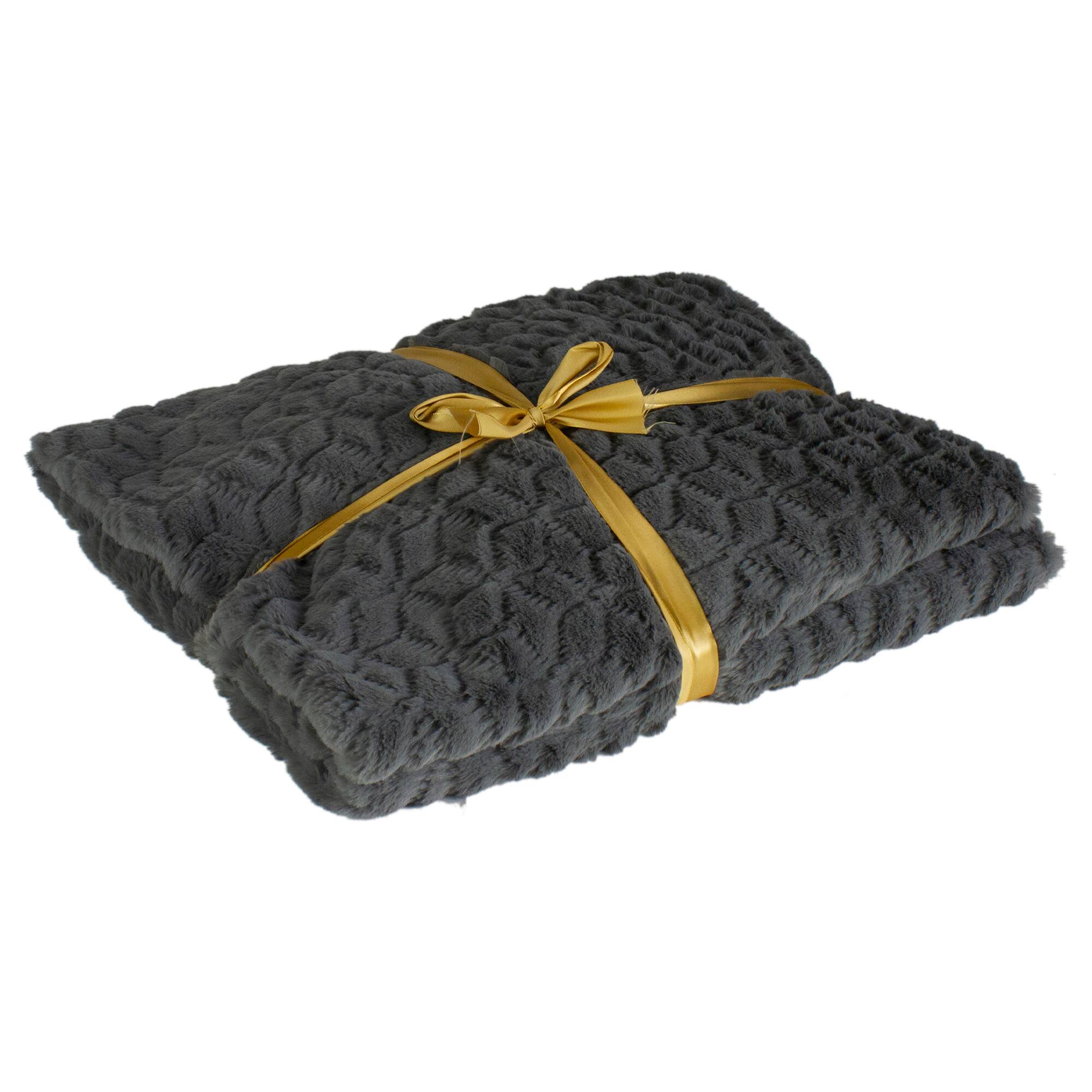 Alt View 2. Northlight - Dark Gray Ultra Plush Faux Fur Throw Blanket 55" x 63" - Gray.