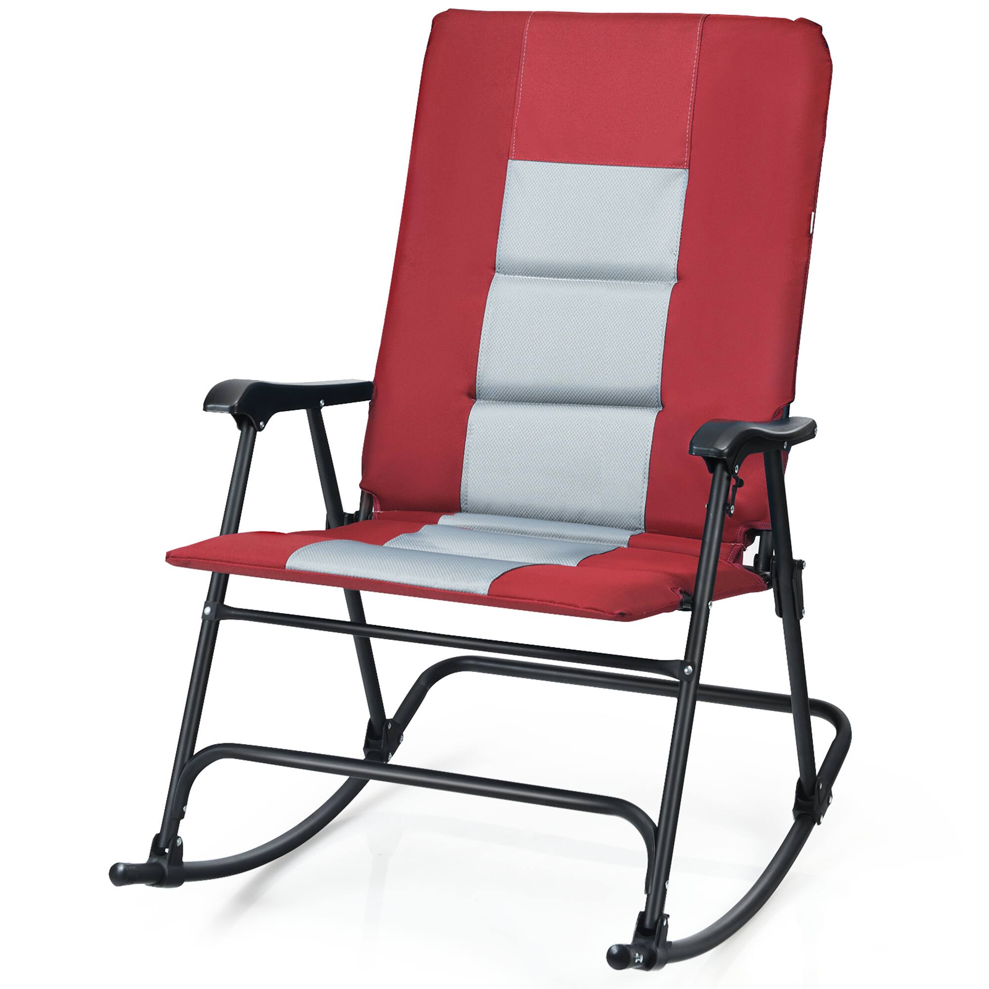 Alt View 4. Gymax - Gymax Set of 2 Padded Folding Rocking Chairs Patio Garden Yard Camping Red - Red.