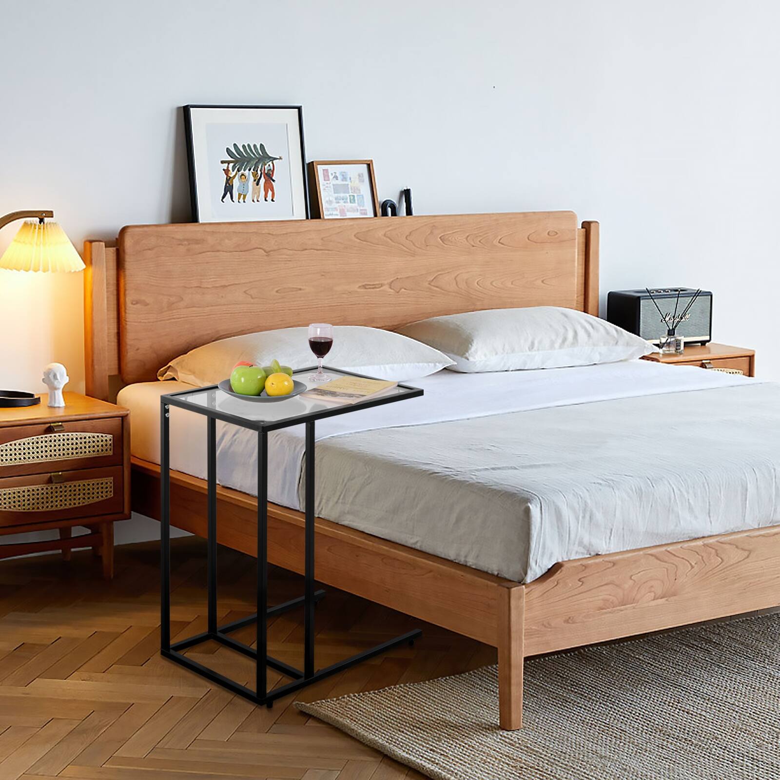 Alt View 8. Ecooso - Sofa End Table Coffee Side Table with Glass Top - Black.