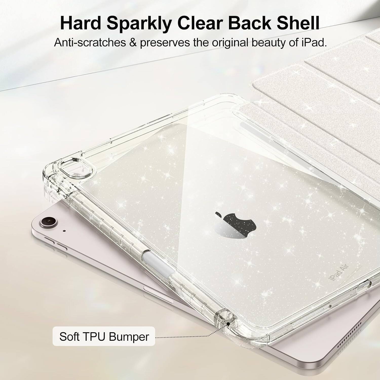 Hard Sparkly Clear Back Shell  
Anti-scratches & preserves the original beauty of iPad.  

Air iPad  

Soft TPU Bumper