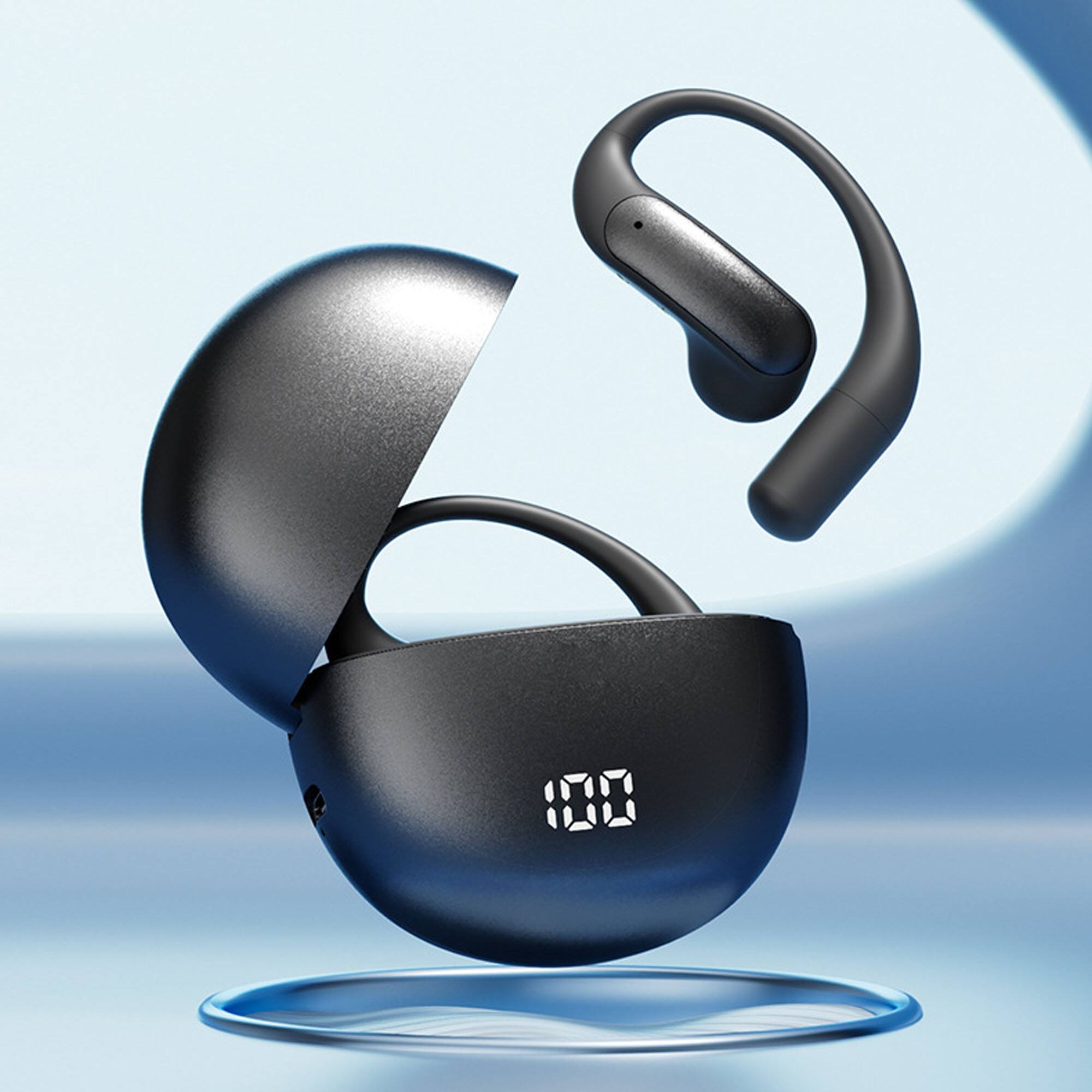 Front. YONWAY - Ear-Hook Wireless Bluetooth Earphones, Ultra-Long Battery Life, Mini Noise-Canceling Headphones for Workouts, Running.