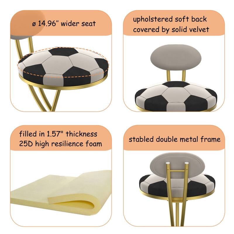 14.96" wider seat upholstered soft back covered by solid velvet filled in 1.57" thickness 25D high resilience foam stabled double metal frame