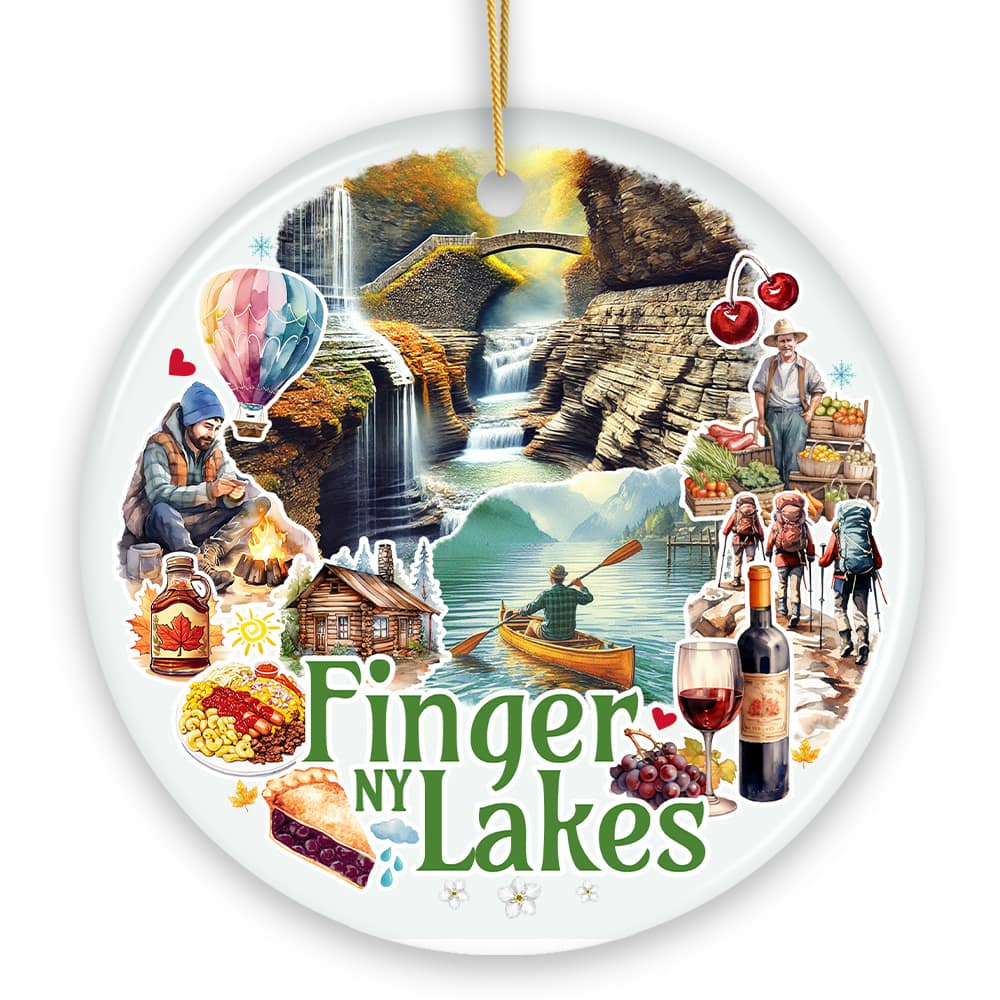 OrnamentallyYou - Charming Scenery of Finger Lakes New York Ornament, Seneca Lake and Wine Trail Gift (Version 1) - Multi-colored
