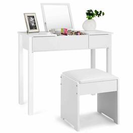 Costway - Vanity Dressing Table Furniture Stool Storage Box - White