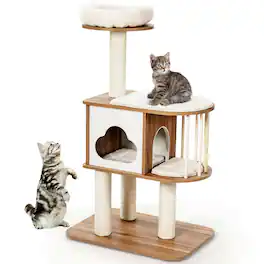 Costway - 46" Modern Wooden Cat Tree with Platform & Washable Cushions for Kittens & Cats - Multicolor