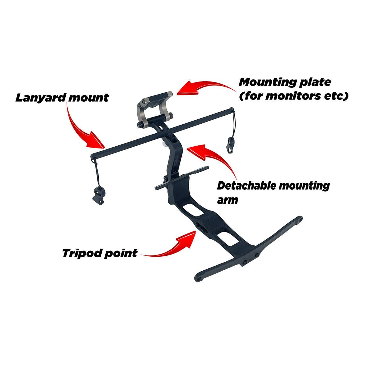 Lanyard mount  
Mounting plate (for monitors etc)  
Detachable mounting arm  
Tripod point