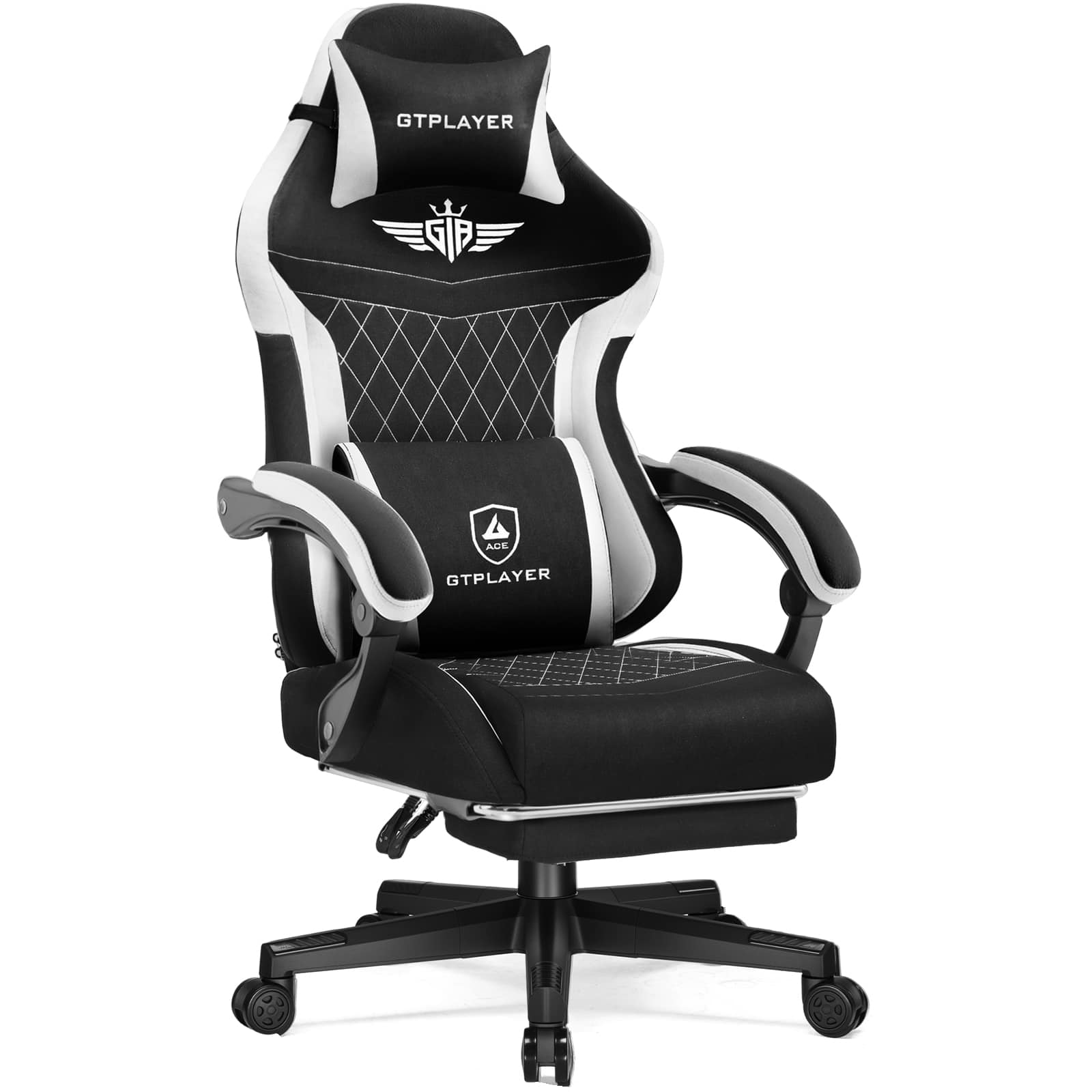 GTPlayer - Gaming Chair with Extended Backrest Fabric Computer Chair - Black