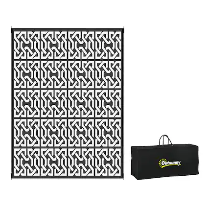 Front. Outsunny - Outdoor Rug for Patio, 9' x 12' Waterproof Large Mat, Reversible Plastic Straw Rug for Décor - Black and White Chain.