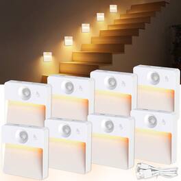 ACJPR - Rechargeable Motion Sensor Stair Lights, RGBW Stick-On LED, 8-Pack (72)