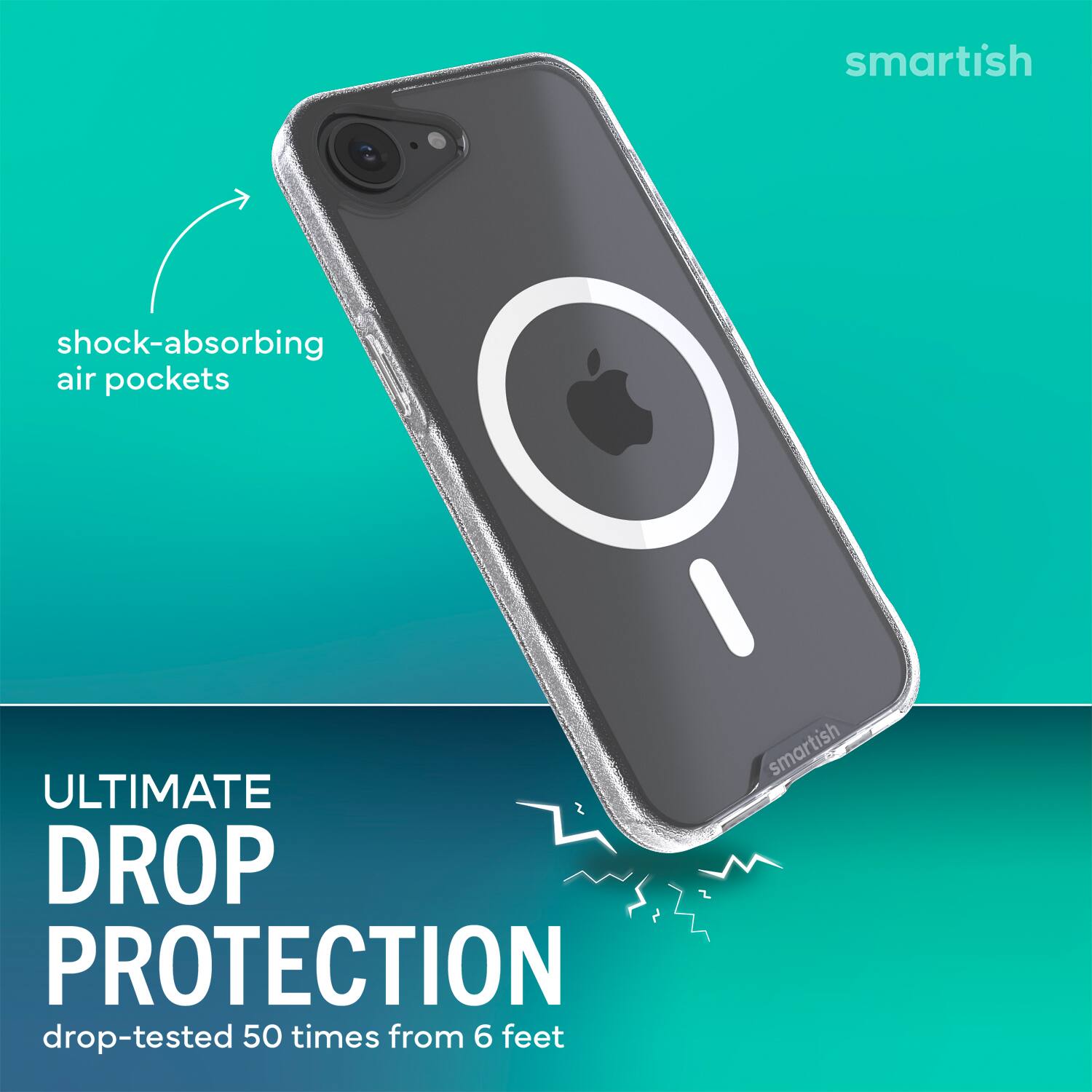 smartish shock-absorbing air pockets ULTIMATE DROP PROTECTION drop-tested 50 times from 6 feet smartish