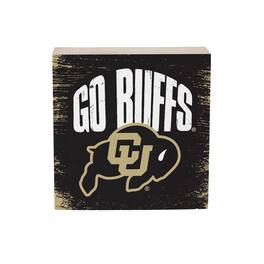Evergreen Enterprises - Colorado Buffaloes 6" Square Fan Chant Wood Block Shelf Sign - Multicolor