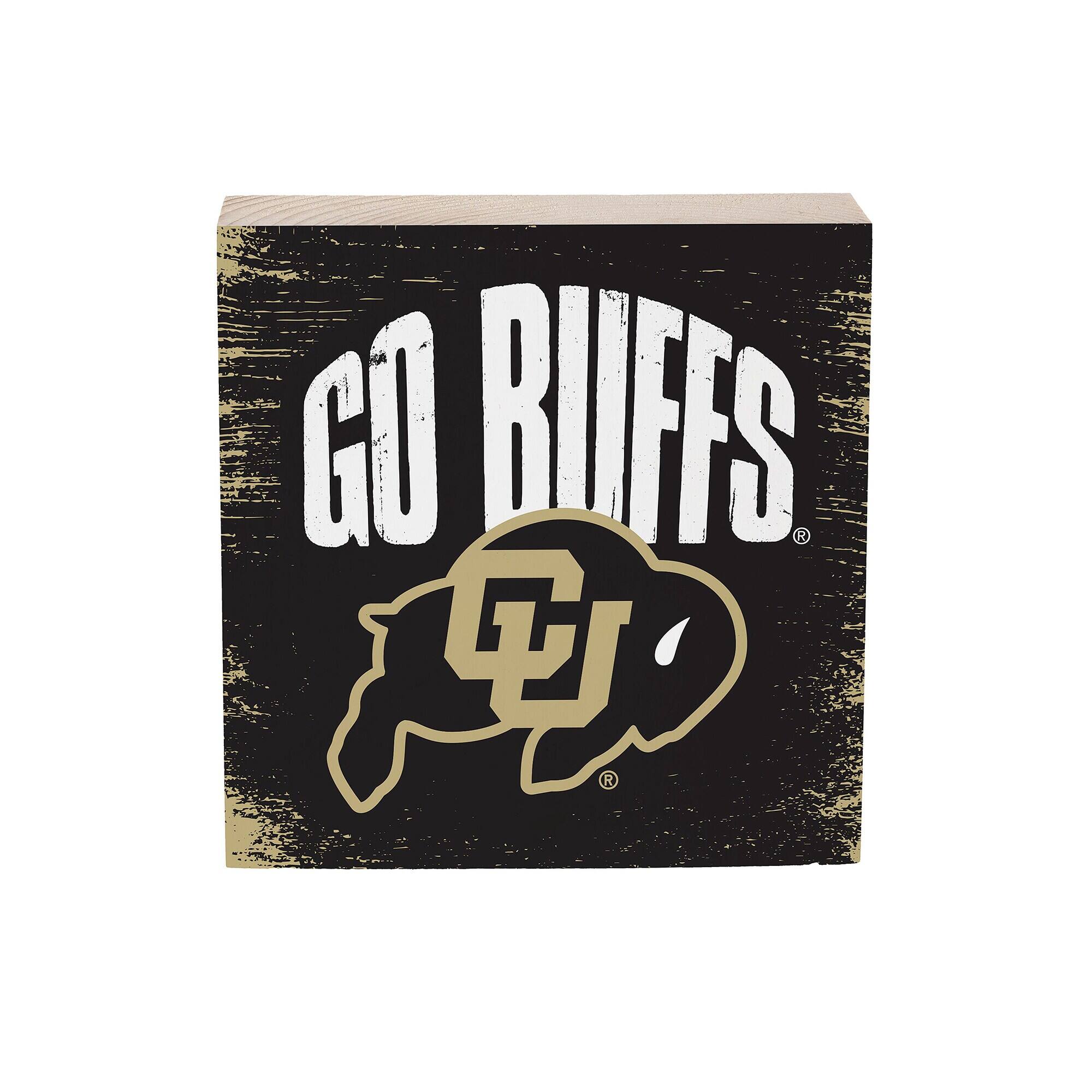 Colorado Buffaloes 6" Square Fan Chant Wood Block Shelf Sign