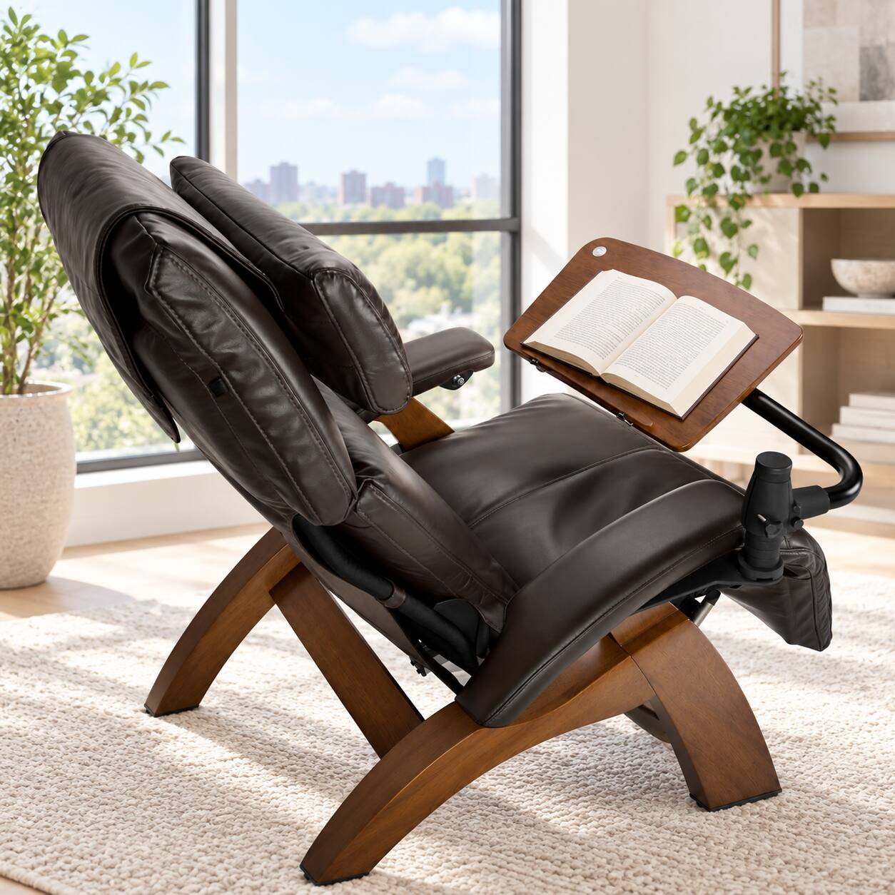 Left. Human Touch - Perfect Chair Laptop Desk Accessory for PC-365, PC-420 & PC-610 Zero Gravity Recliners - Walnut.