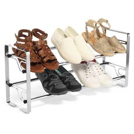 Hivvago - 2-Tier Modern Metal Shoe Rack - Hold up to 7 Pair of Shoes - Chrome