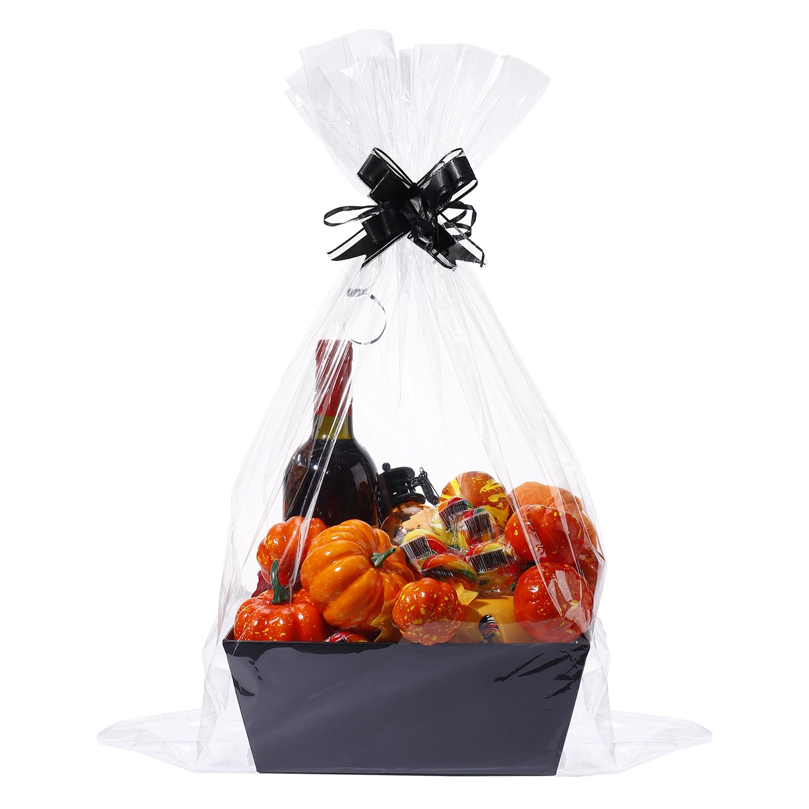 Paradigms Interiors - Baskets For Gifts Empty- Sturdy Gift Basket Kit With Cellophane Wrap And Pull Bows Valentine's Day Wedding - Black