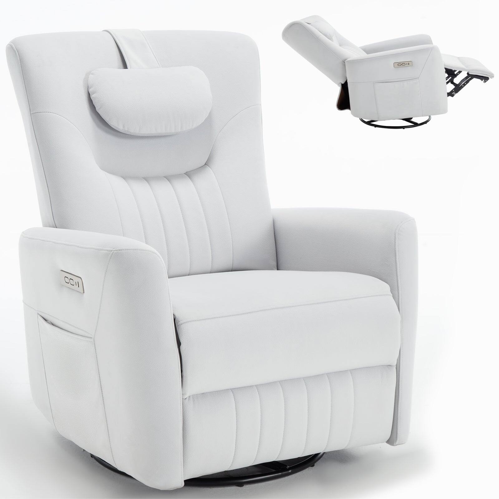 Alt View 10. Boyel Living - Swivel and Rocker Power Recliner Chair Heavy Duty Motion Mechanism with USB and Type-C Ports - Light Beige.