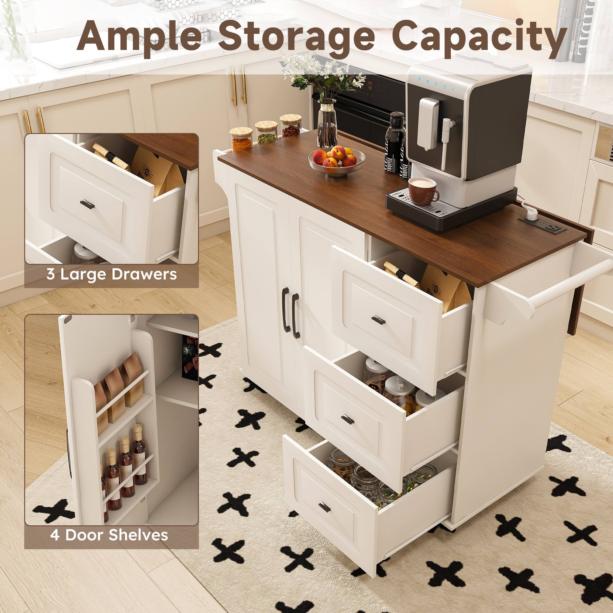 Ample Storage Capacity

3 Large Drawers

4 Door Shelves