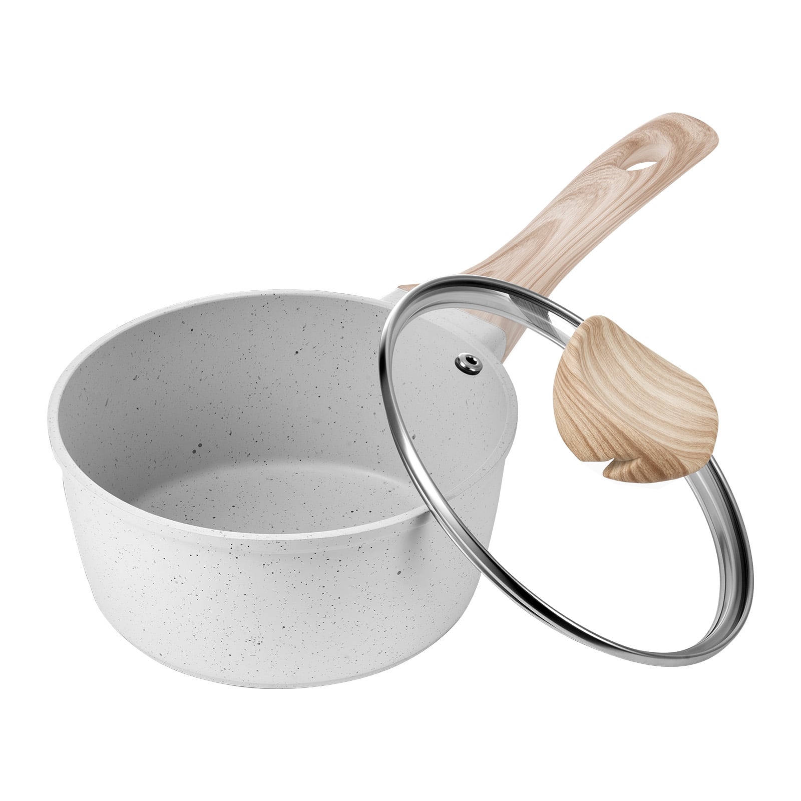 Front. VEVOR - 1.5 QT Saucepan, Nonstick Saucepan with Tempered Glass Lid, Multipurpose Cooking Sauce Pot with Detachable Handle - White.