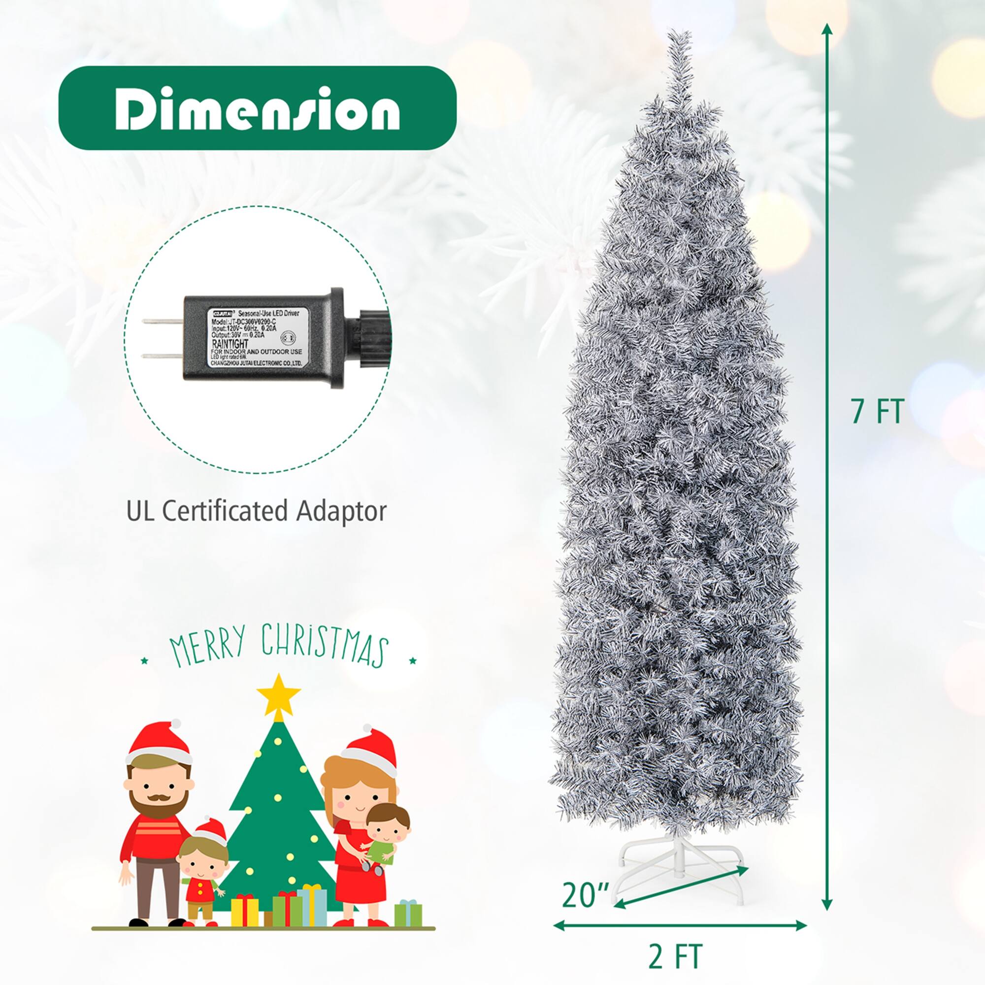 Dimension: 20" 2 FT UL Certified Adaptor Merry Christmas