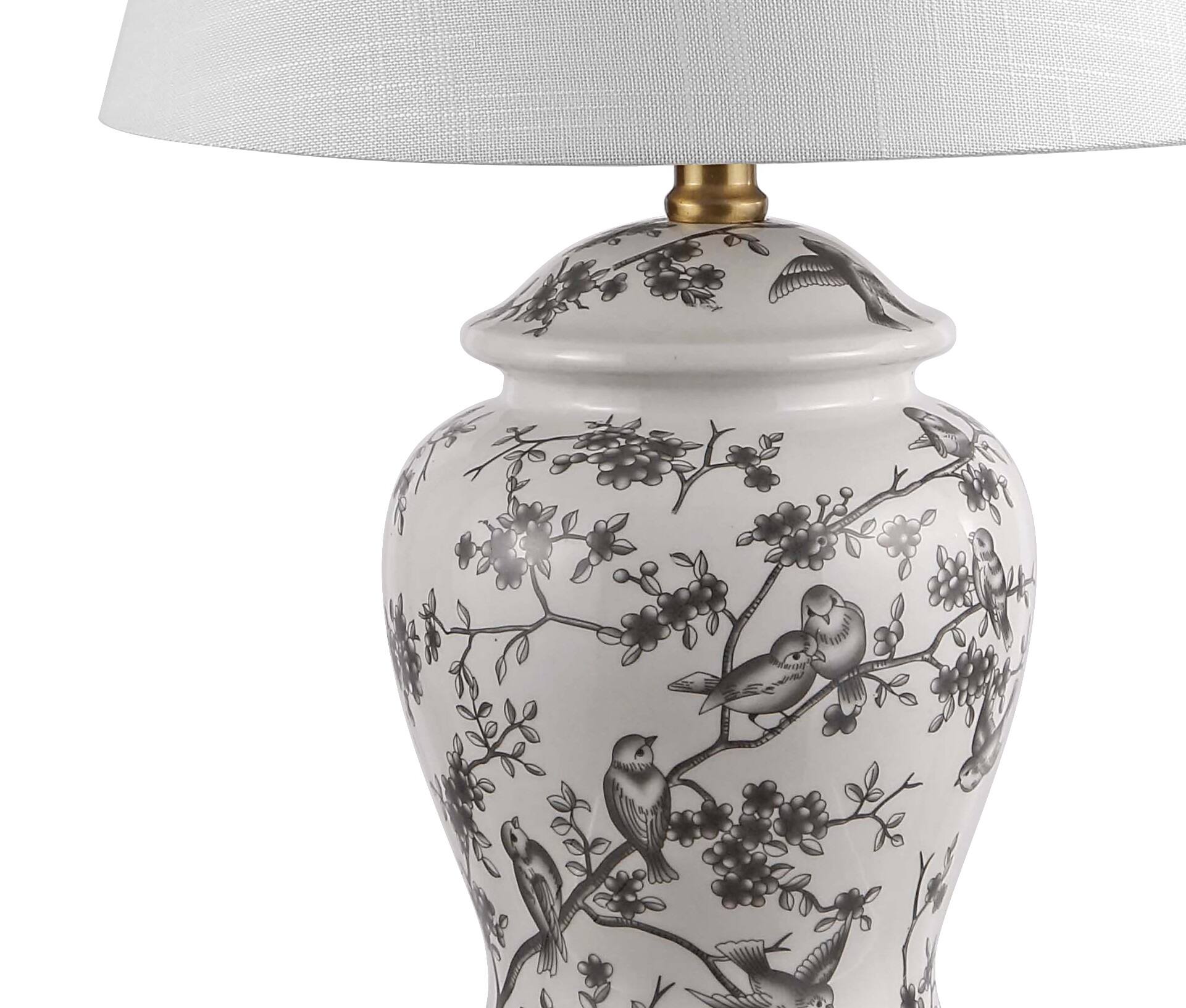 Alt View 4. Jonathan Y - Penelope 22" French Country Cottage Ceramic/Iron Chinoiserie Ginger Jar LED Table Lamp, Gray/White - Gray/White.