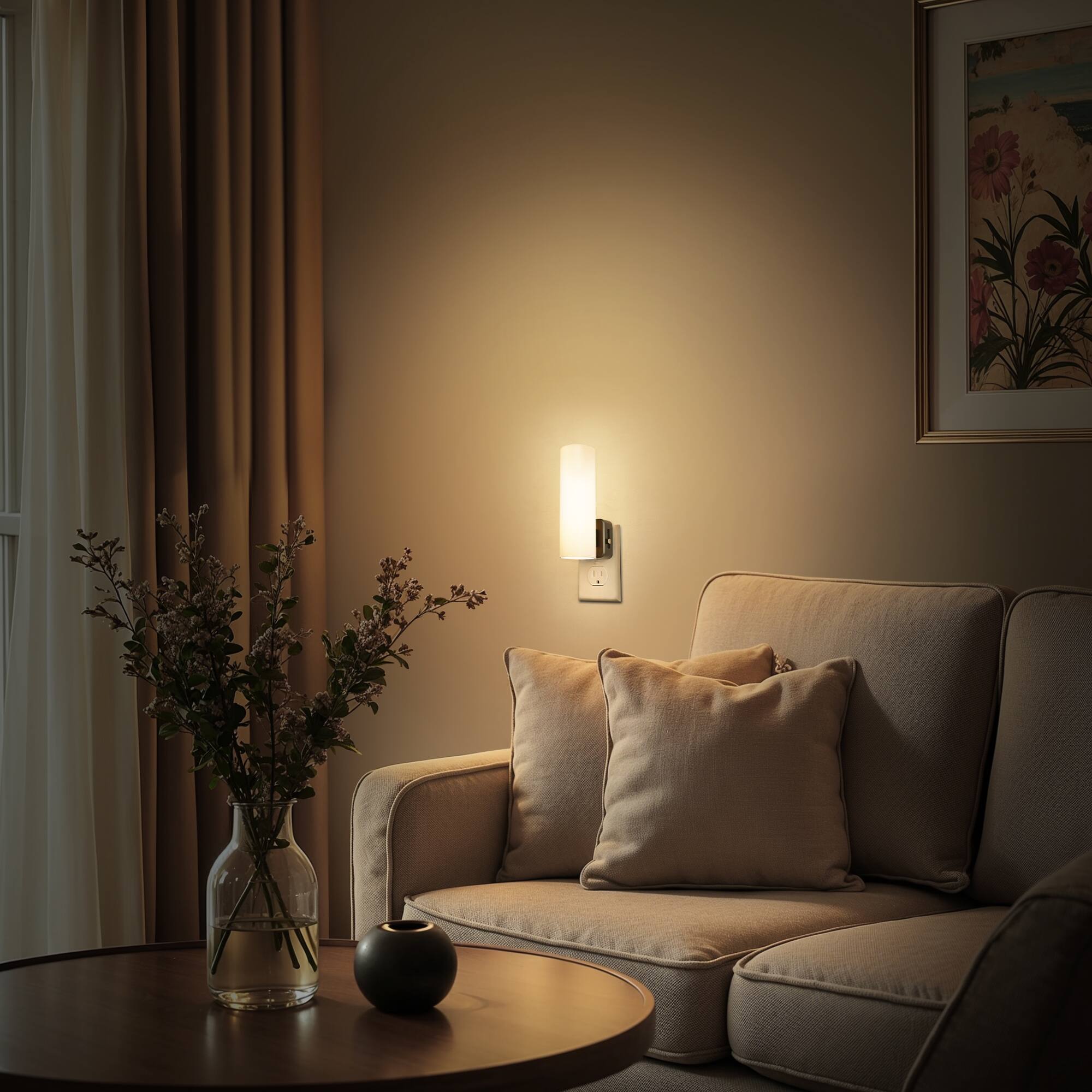 Left. Jandcase - JANDCASE 2-Pack 1W  Plug-in Night Light, 3000K Warm Glow, Open Mesh Cylinder, Full-Body Glow, , US 3-Prong Plug - White.