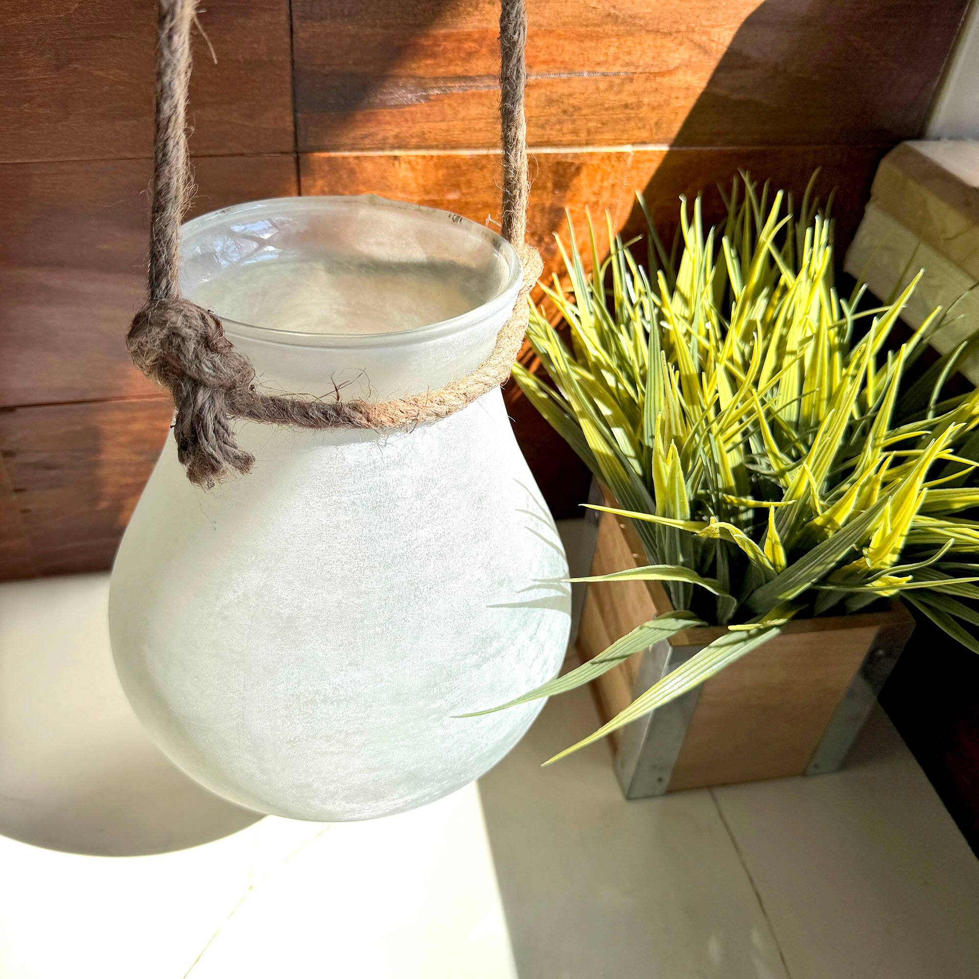 Alt View 7. India House Brass - India House Frosted Glass Hanging Candle Lantern with Rope Handle, 18 In - White.
