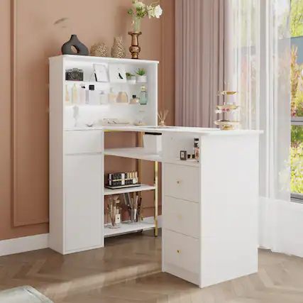 Front. Famapy - Luxury Nail Desk and Makeup Vanity with Storage Drawers Dust Collector Ergonomic Beauty Workstation Table - White.
