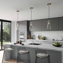 Beacon 1-Light Pendant Light by Modway - Clear Satin Brass