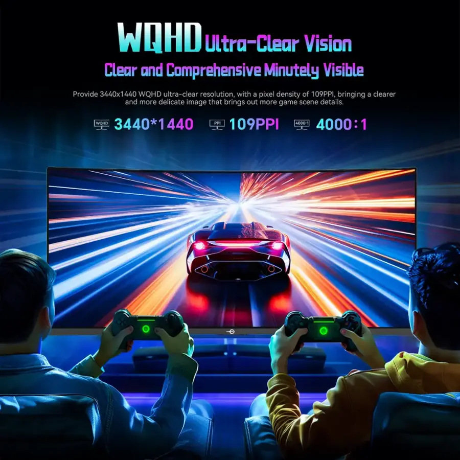 WQHD Ultra-Clear Vision: Provides 3440x1440 WQHD ultra-clear resolution, with a pixel density of 109PPI, resulting in a clearer and more detailed image that brings out more game scene details.