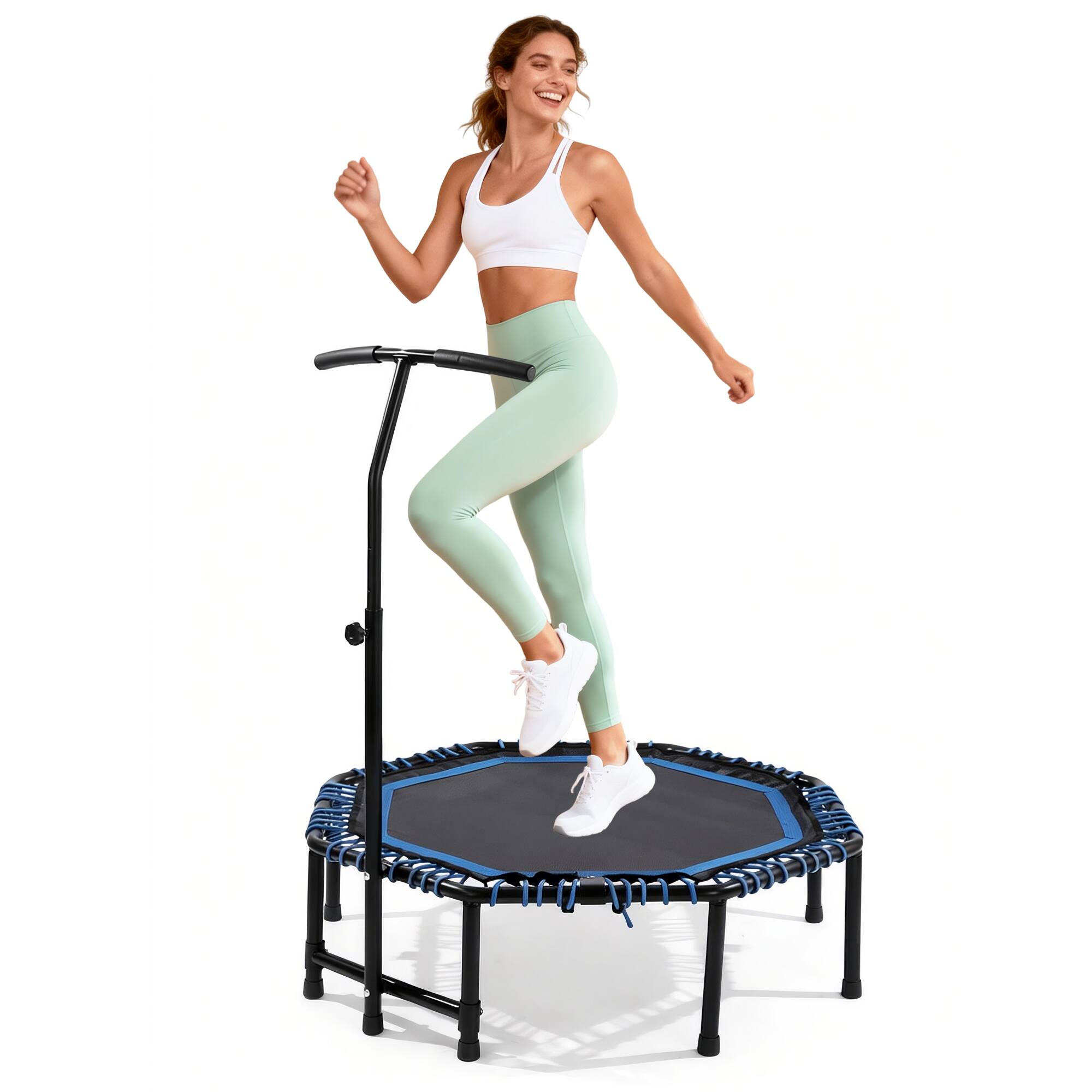 Alt View 7. Ecooso - 48" Foldable Fitness Trampoline w/ Adjustable Handlebar, Bungee Cords, Quiet, 450 lb Capacity, Home/Gym - Blue.