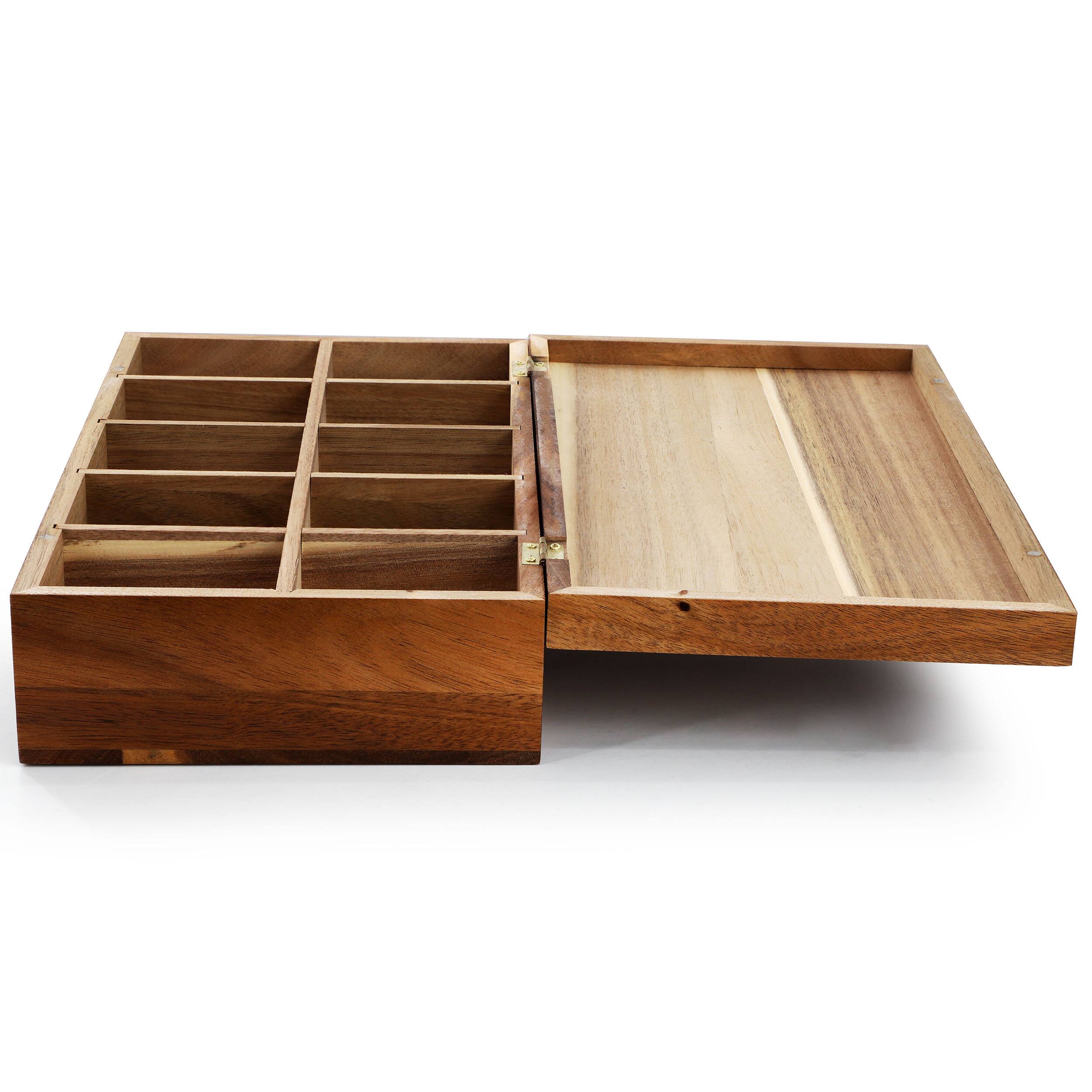 Back. MegaChef - MegaChef Acacia Wood 14.25 x 7.5 Inch 10 Compartment Tea Box - Brown.