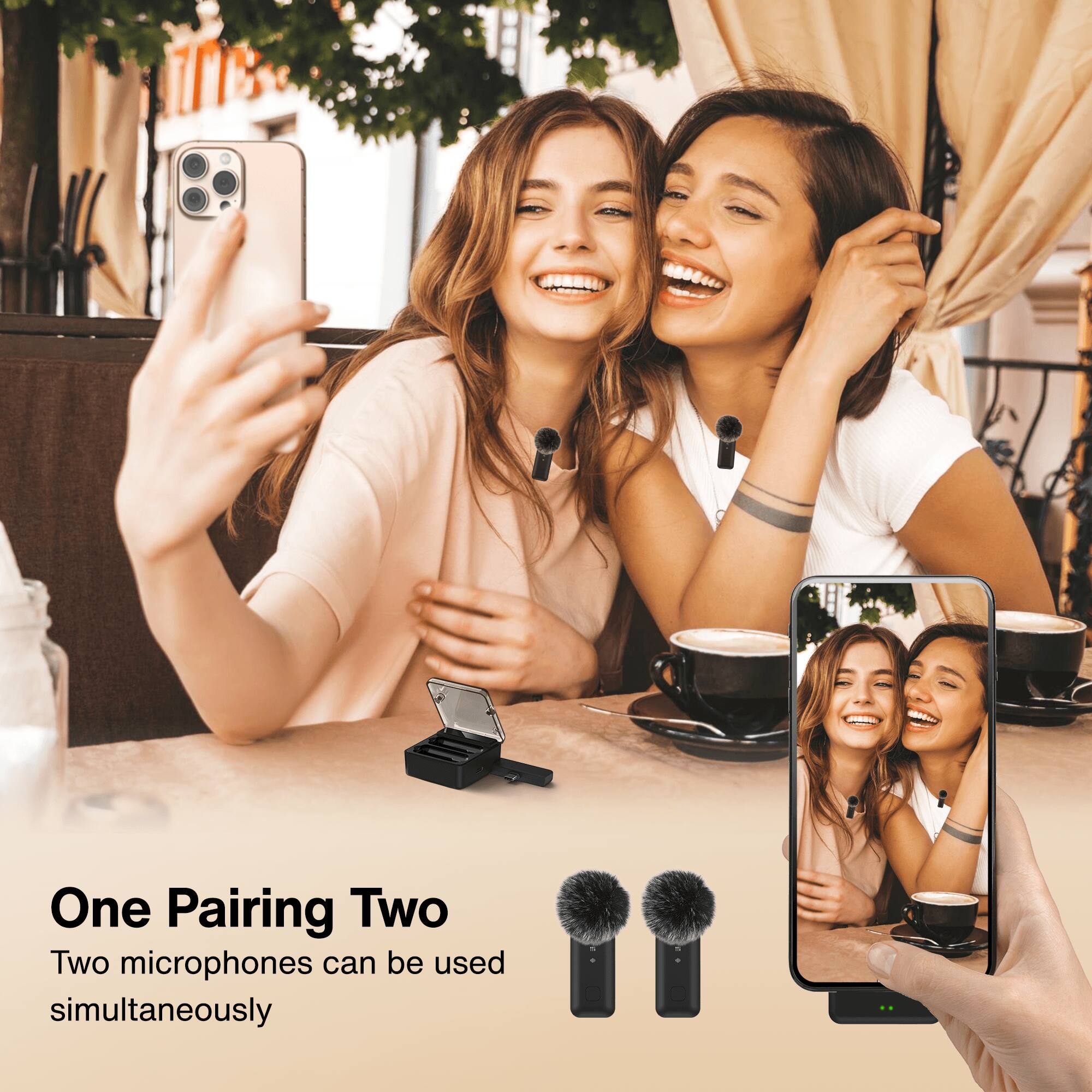 One Pairing Two
Two microphones can be used simultaneously.