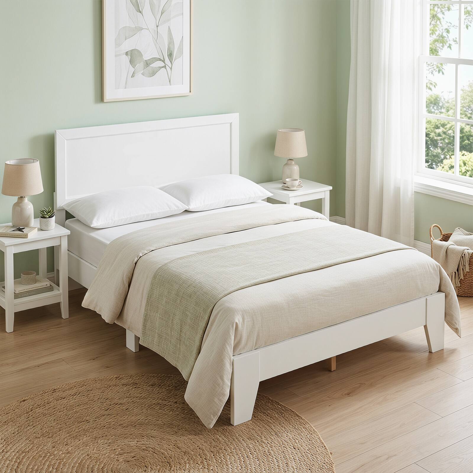Alt View 5. Costway - Costway Full Size Bed Frame, Mid-Century Platform Bed with Headboard, No Box Spring Needed - White.