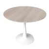 Front. LeisureMod - Bristol Modern 35" MDF/Stone Round Dining Table, Mid-Century with White Pedestal Base for Kitchen - Stone - Natural Wood.