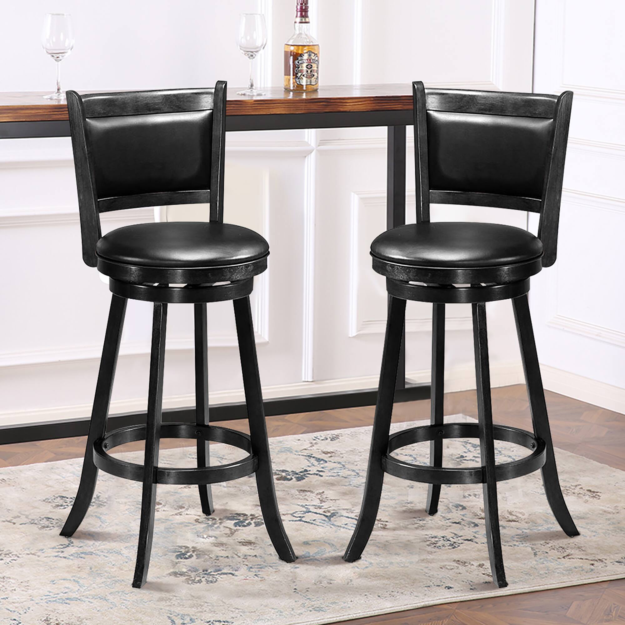 Alt View 1. Costway - Costway Set of 2 29" Swivel Bar Height Stool Wood Dining Chair Barstool - Black.