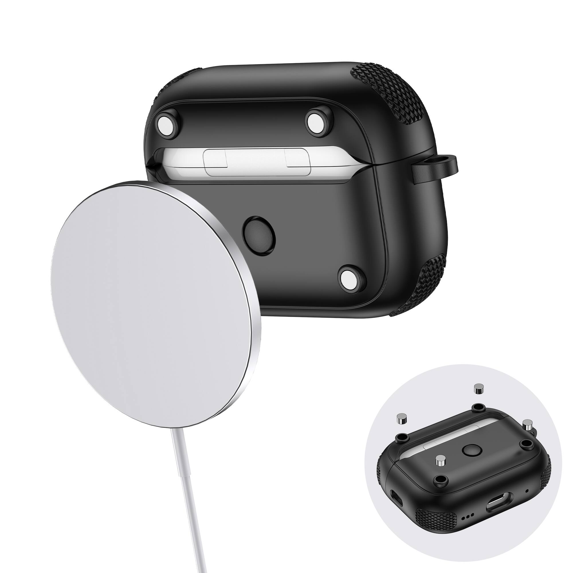 Back. Dteck - Case For Airpods Pro 3rd Gen (2025) Shockproof Drop Protection Safe Lock Cover With Cleaning Pen & Keychain - Purple.