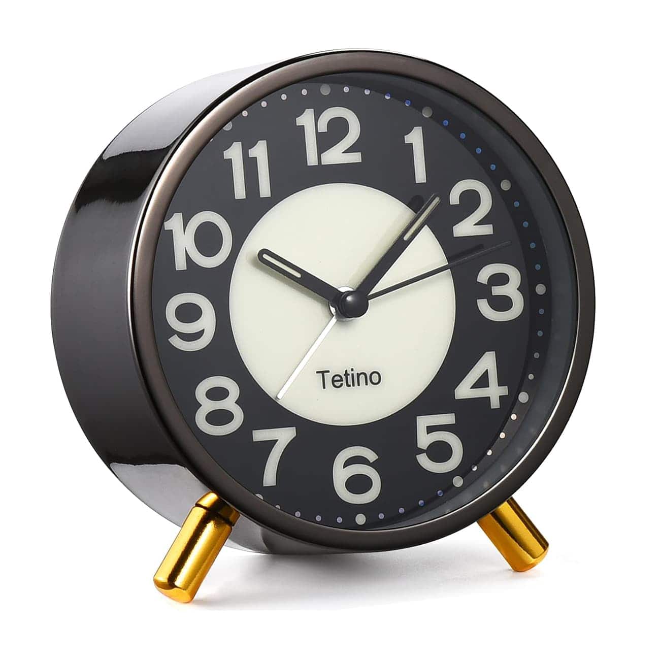 FINEAK - Silent Non-Ticking Analog Alarm Clock with Night Light, Battery Operated, Light Luxury - Gray