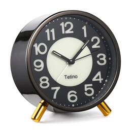 FINEAK - Silent Non-Ticking Analog Alarm Clock with Night Light, Battery Operated, Light Luxury - Gray